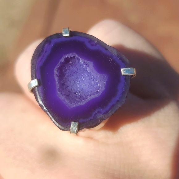 New Solar Quartz Agate Druzy 925 Silver Ring. - Picture 10 of 14